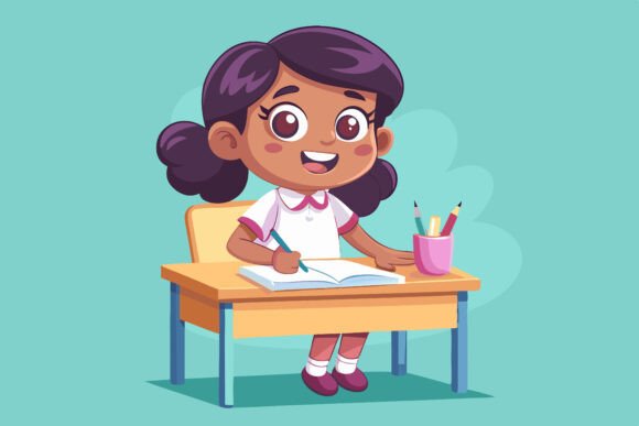 Little Kid Girl Thinking on Exam: A Practical Look at This AI EPS Illustration