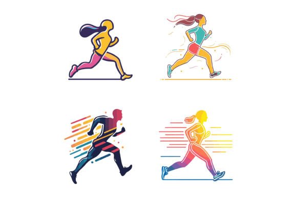 Set of Healthy Women Running Training