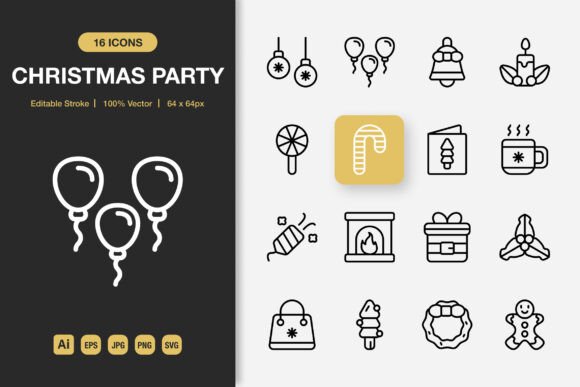 Streamline Your Festive Designs with Christmas Party Outline Icons